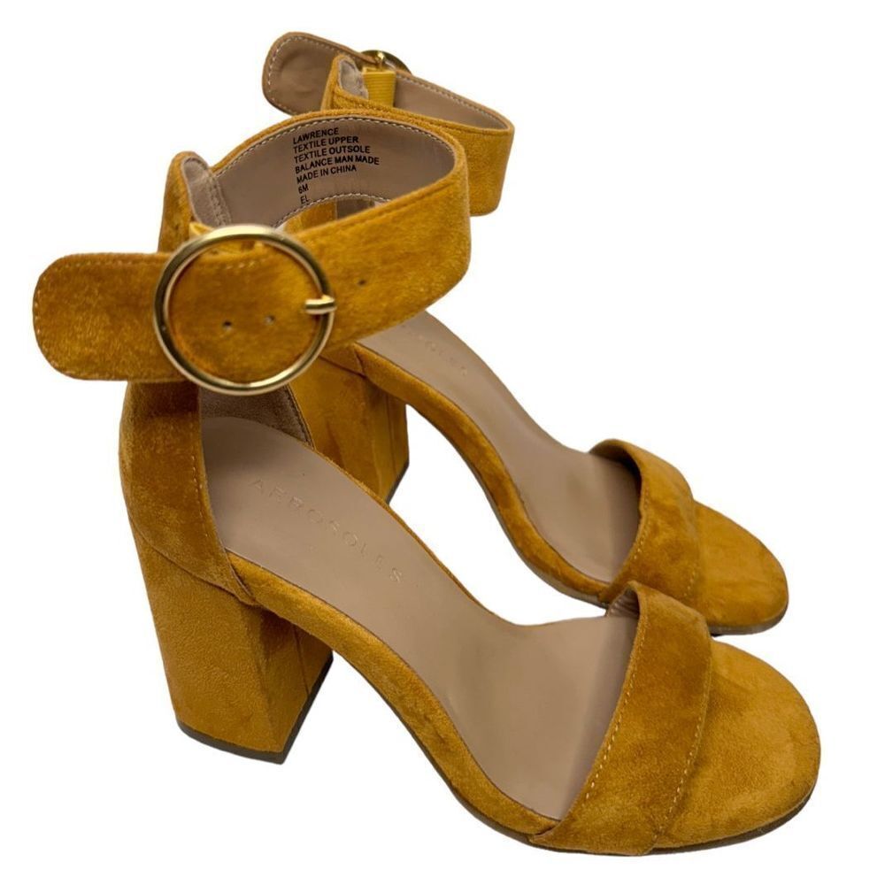 Aerosoles Sandals Womens Size 5‎ Tan Faux Suede Ankle Strap Open Toe Block Heel
